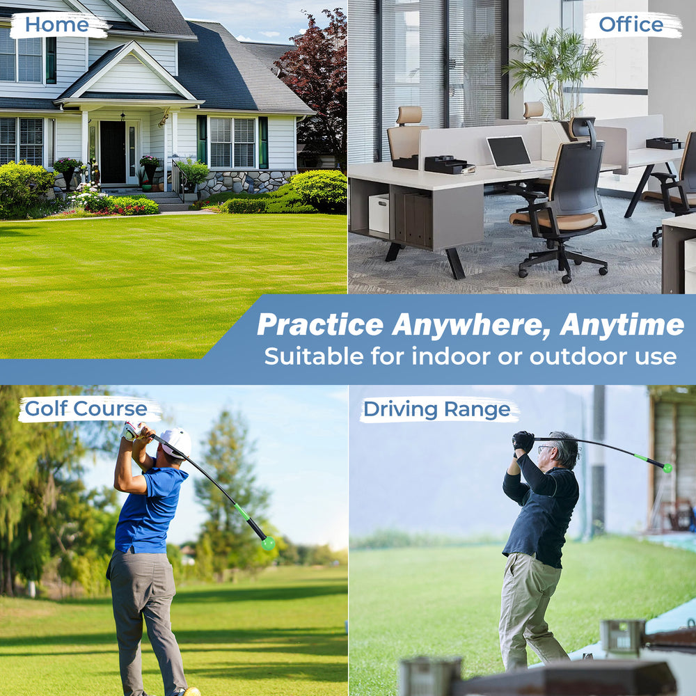 40-inch golf swing trainer aid with weighted head, ideal for indoor or outdoor practice at home, driving range, or golf.