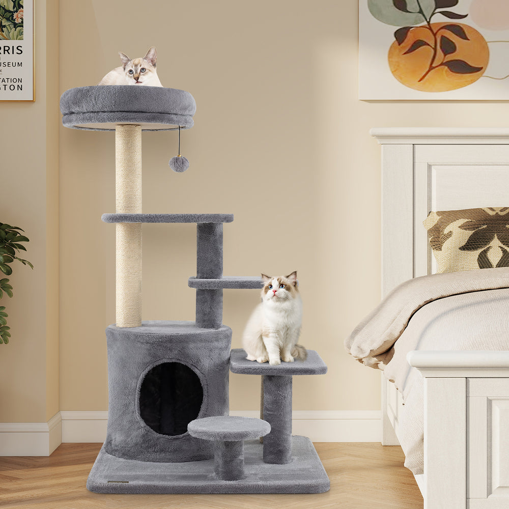 40 Inch Multi-level Cat Tower with Condo and Dangling Jingle Ball-Gray - Gallery View 1 of 9