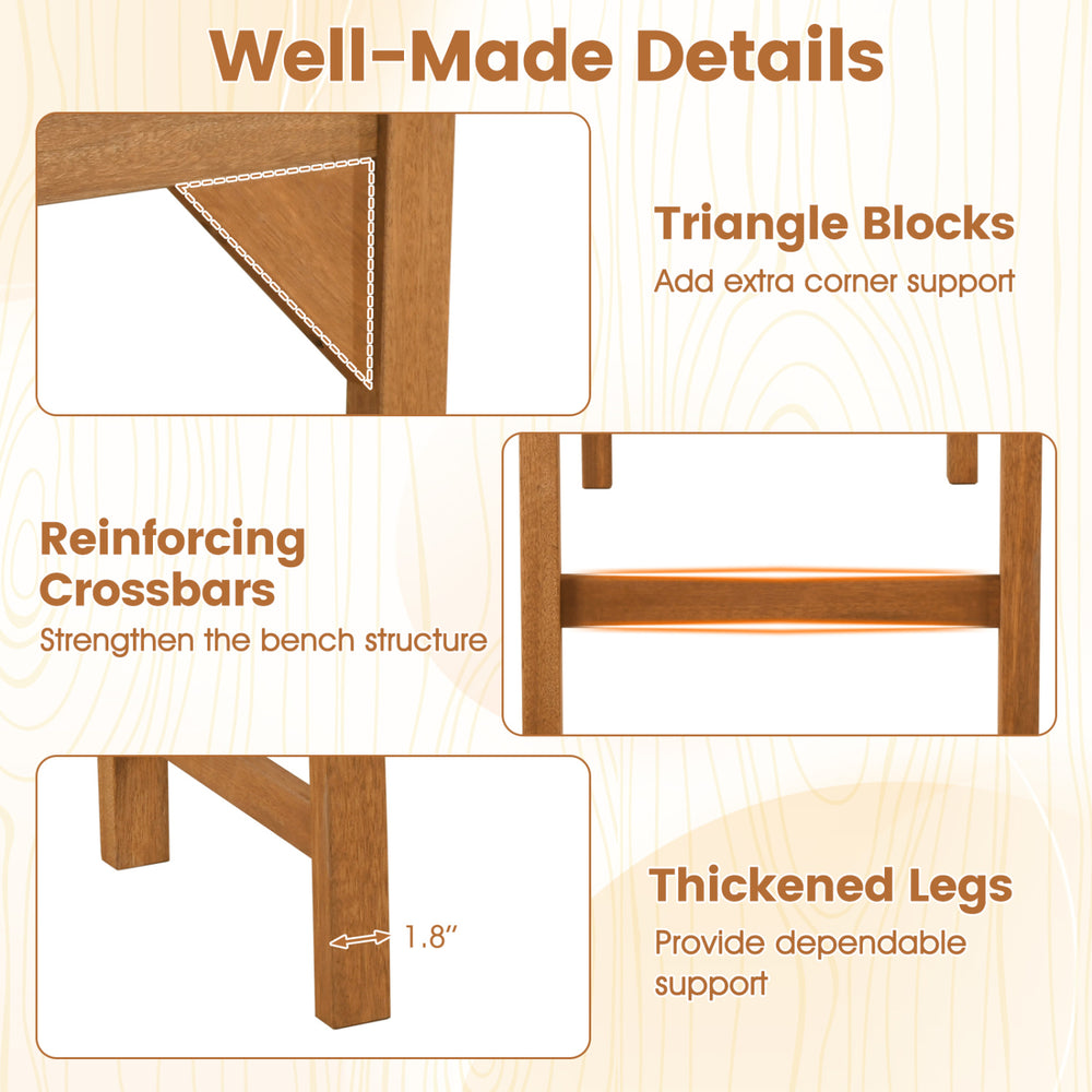 Detail shot of the 40-inch outdoor bench showcasing triangle blocks, reinforcing crossbars, and thickened legs for.