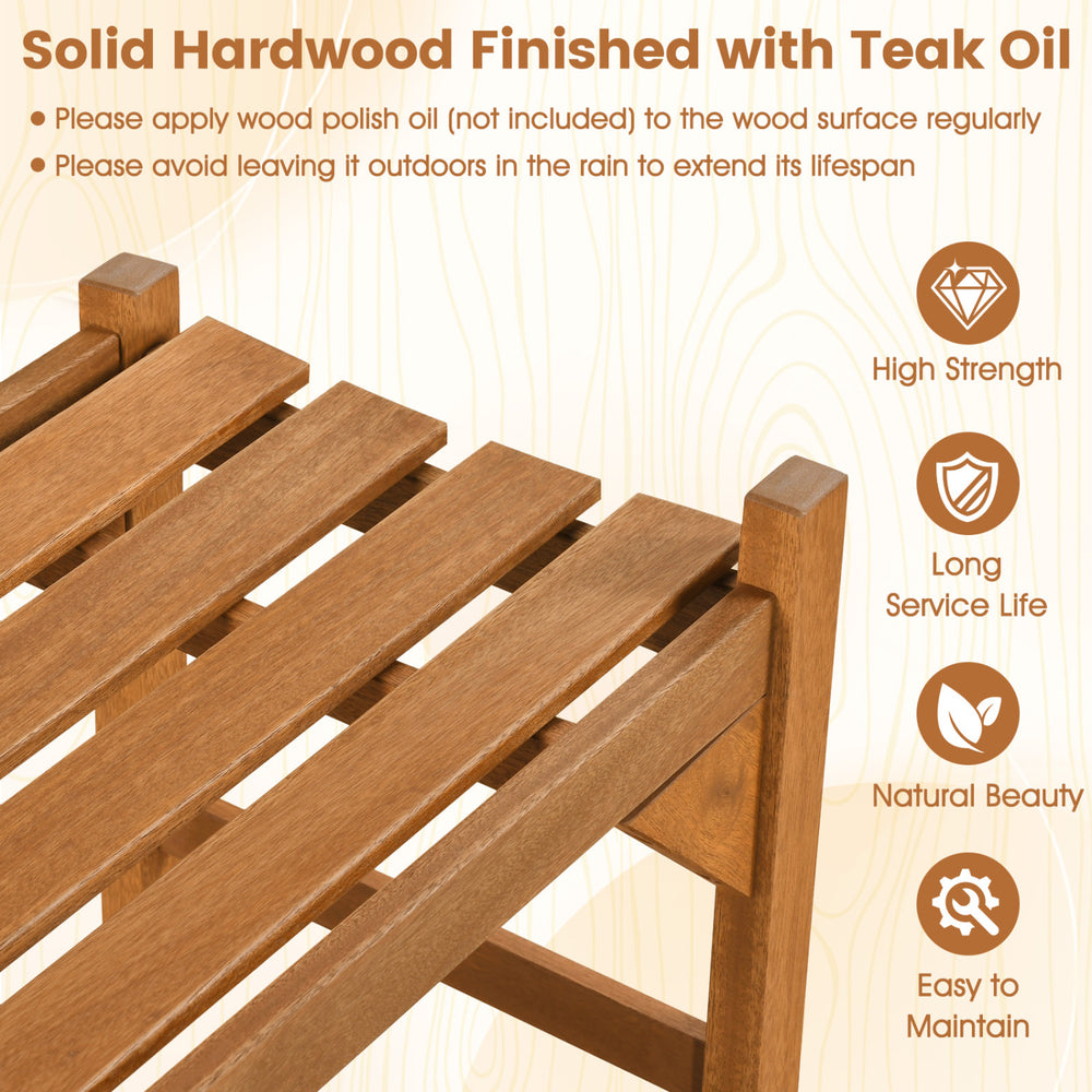 40-inch outdoor bench with slatted contoured seat, made of solid hardwood, perfect for deck entryway use.