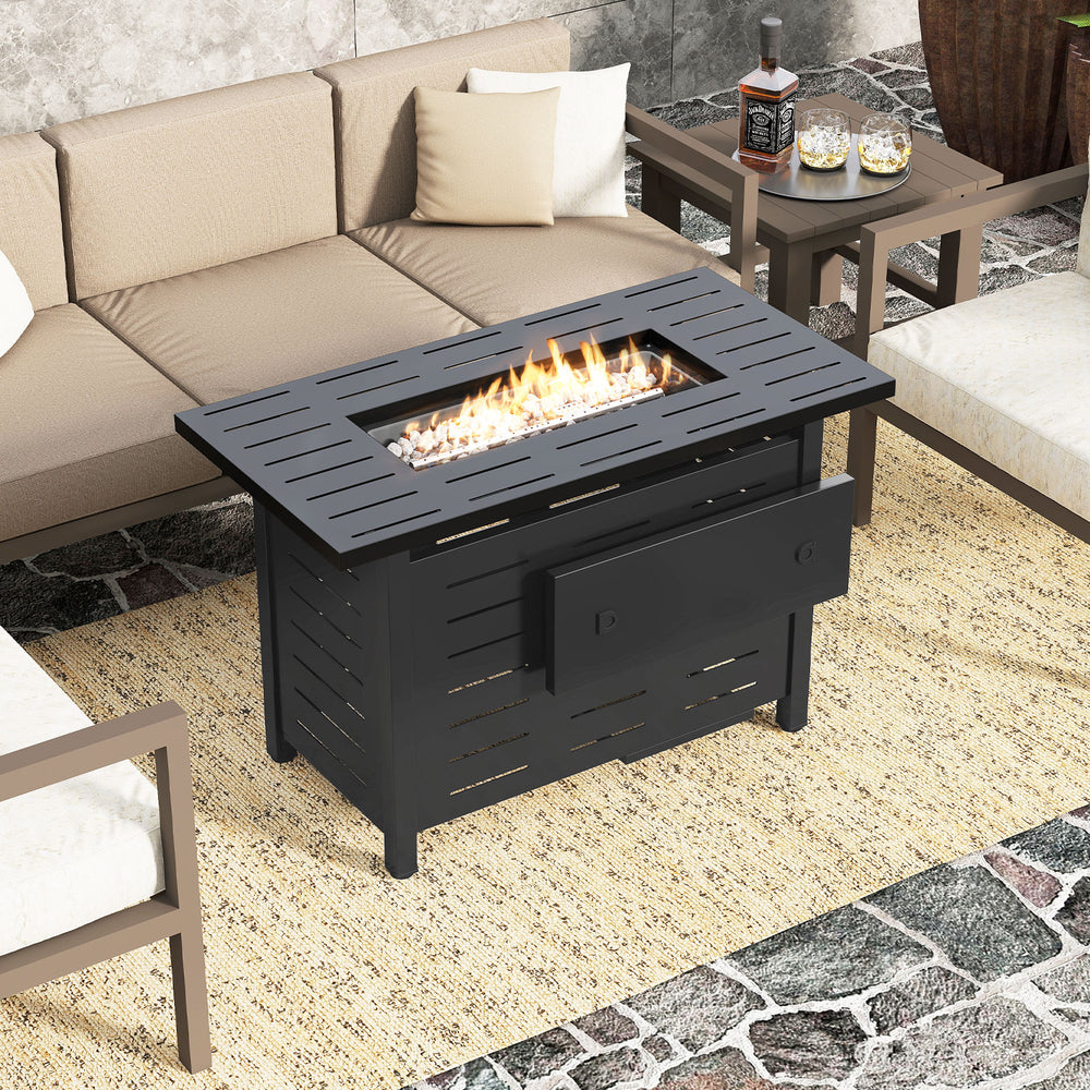 40 Inch Outdoor Propane Fire Pit Rectangle Gas Fire Table with Lava Rocks-Black - Gallery View 1 of 10