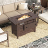 Rectangle gas fire table with lava rocks, brown galvanized steel, 48,000 BTU, perfect for patio gatherings.