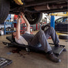 Padded 40-inch rolling creeper with adjustable backrest, ideal for comfortable vehicle repairs in garages and workshops.