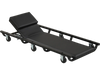 Rolling mechanic cart with adjustable backrest, padded surface, and 360-degree swivel casters for easy mobility.