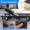40-inch rolling creeper with adjustable backrest, padded seat, and waterproof surface for comfortable vehicle repairs.