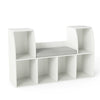 Kids bookshelf with reading nook, featuring 6 open cubes and a removable cushion, ideal for storage in a kids' room.