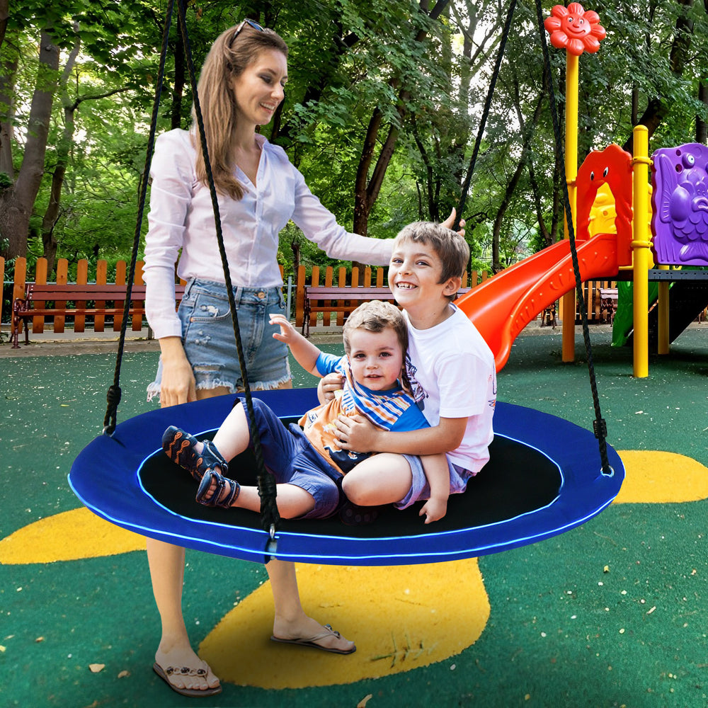 40 Inches Saucer Tree Swing Round with Lights for Kids and Adults-Navy - Gallery View 1 of 10