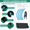 Complete accessories for the 40-inch green saucer tree swing, including ropes, carabiners, and installation tools.