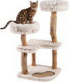 Modern 40” cat tree tower features luxury real wood branches, two padded perches, and a plush design for stylish pet lounging.