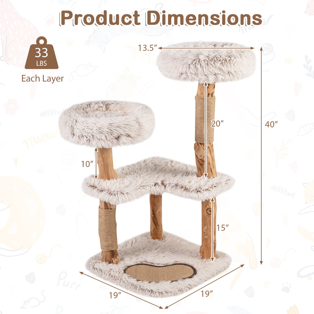 Modern 40” cat tree tower features luxury real wood branches, two padded perches, and a chic Boho design for pets.