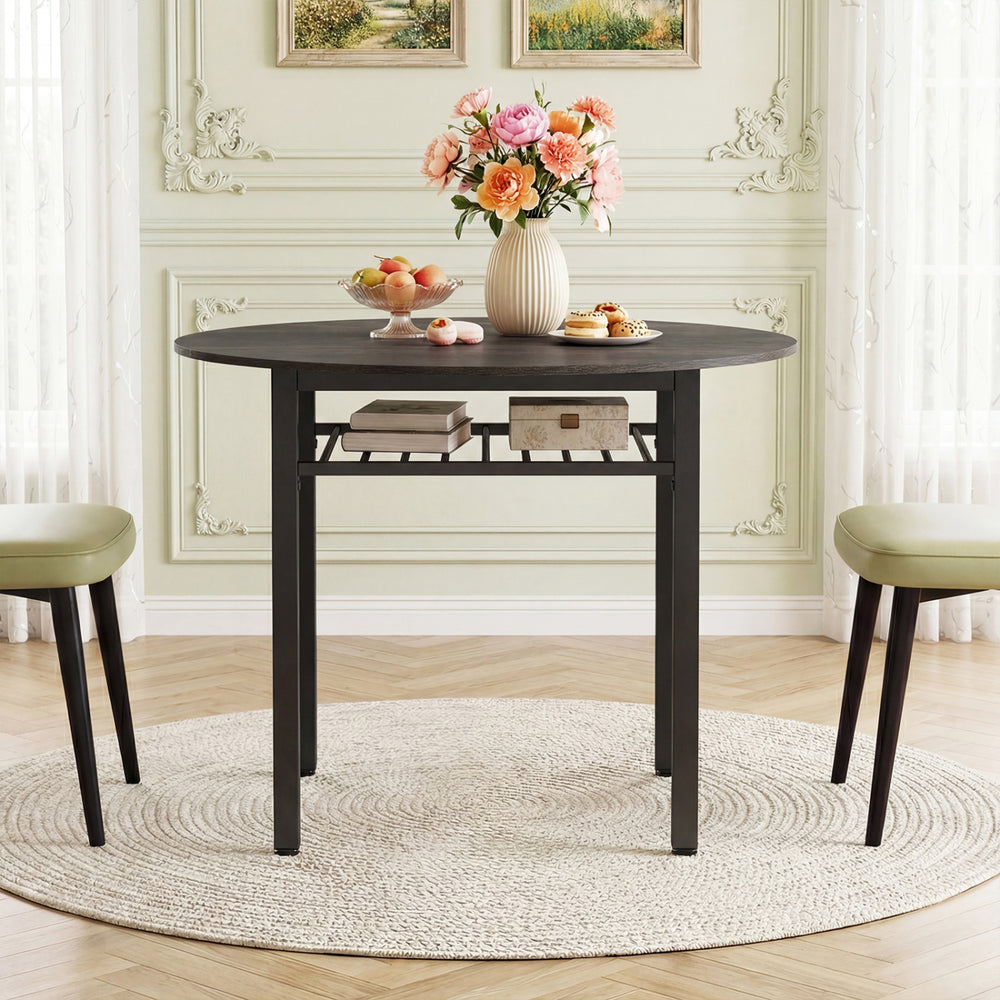 40” Round Kitchen Table with Storage Shelf and Metal Frame for 4 People-Gray - Gallery View 1 of 5