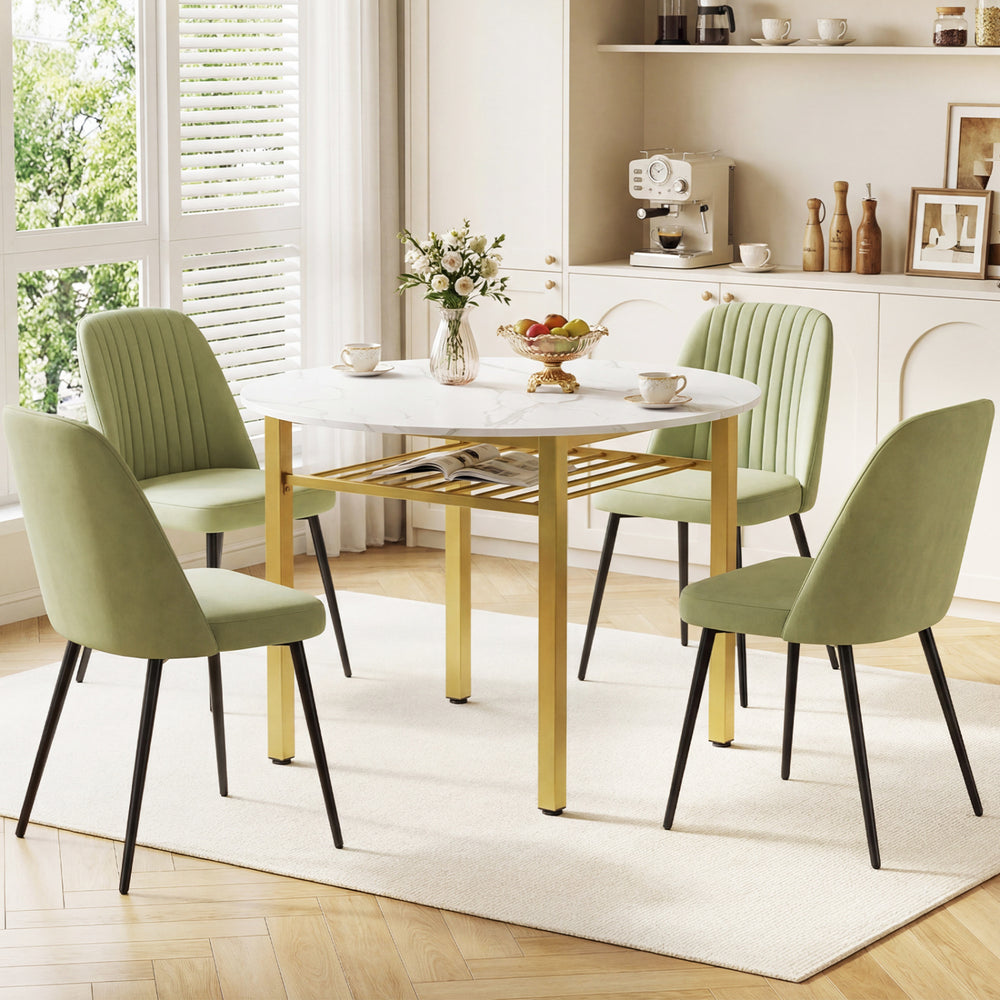 40” Round Kitchen Table with Storage Shelf and Metal Frame for 4 People-White - Gallery View 1 of 5