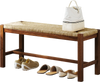 40-inch walnut wood bench with hand-woven seagrass seat, perfect for entryways or dining rooms.
