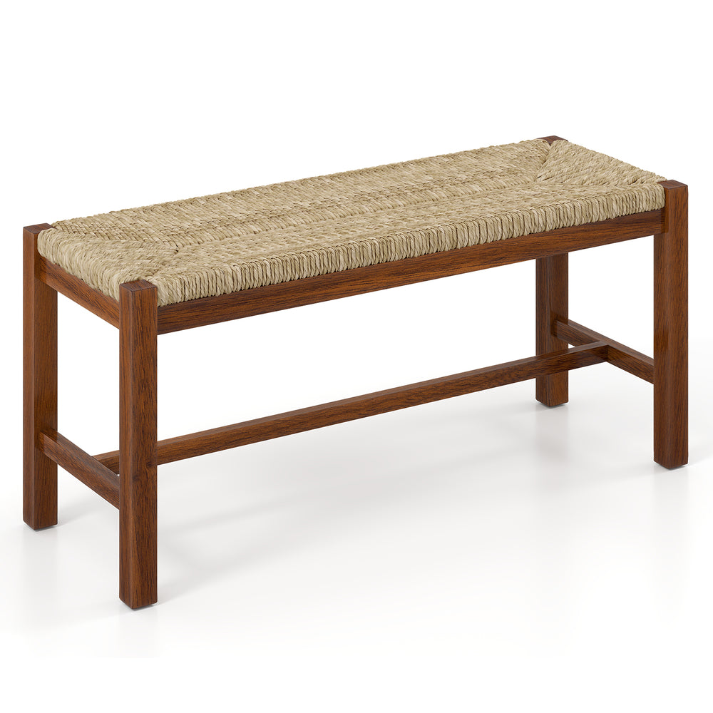 40-inch wood bench with solid rubber wood frame and hand-woven seagrass seat, perfect for dining rooms or entryways.