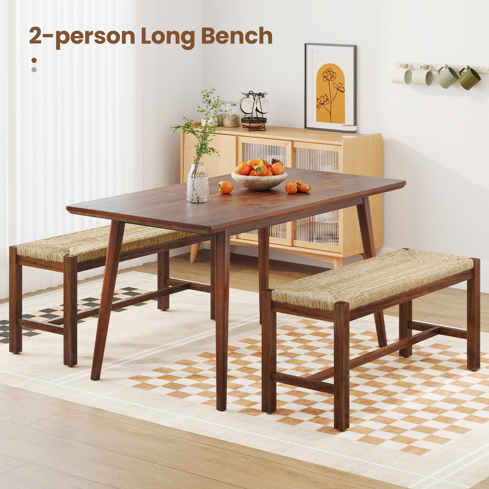 40-inch long wood bench with solid rubber wood frame and hand-woven seagrass seat, perfect for dining or entryways.