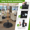 Round outdoor umbrella base with a 21.5-inch diameter, made of durable resin, suitable for various patio umbrellas.