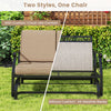 Outdoor 2-person glider rocking chair loveseat with thick cushions, metal frame, and elegant X-shaped design for patio.