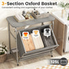 3-section laundry sorter with foldable ironing board, gray, featuring removable cotton cover and lockable wheels for.