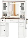 White 41.5-inch makeup dressing table with lighted mirror, power outlets, and ample storage for bedrooms or studios.
