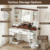 Makeup dressing table with adjustable shelves, large storage drawers, and lighted mirror, perfect for bedrooms or.