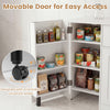 Movable side door with lockable wheel and three shelves on the 41.5” modern coffee bar cabinet for easy access.
