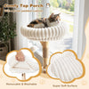 Comfy top perch with a plush padded cushion on a modern cat tower made of real wood, perfect for indoor lounging.