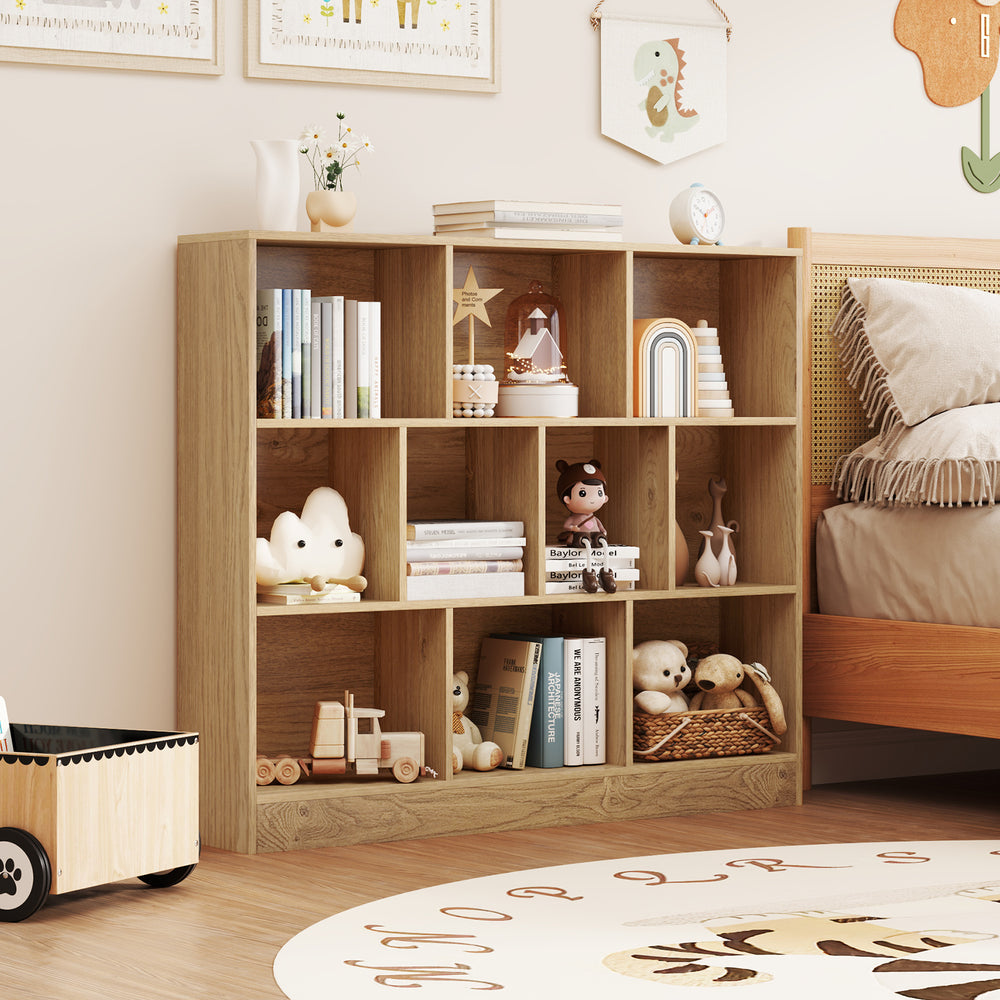 41 inches Wooden Toy Storage Organizer with 10 Cubes for Kids-Natural - Gallery View 1 of 9