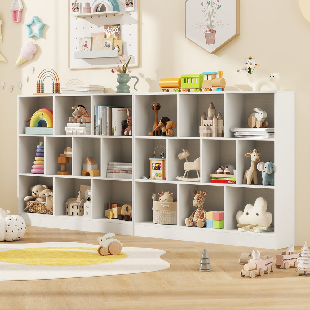 41-inch white wooden toy storage organizer with 10 open cubes, perfect for kids' rooms and easy access to toys and.