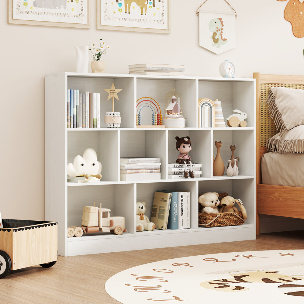41 inches Wooden Toy Storage Organizer with 10 Cubes for Classroom Daycare Nursery Kindergarten-White - Gallery View 1 of 9