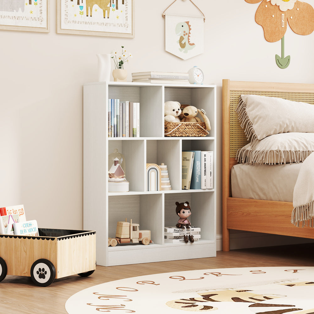7-Section Freestanding Bookshelf for Kids Room Classroom Daycare Nursery-White - Gallery View 1 of 9
