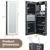 Lockable jewelry mirror wall cabinet in black, featuring a full-length mirror and adjustable 3-color LED lights for.