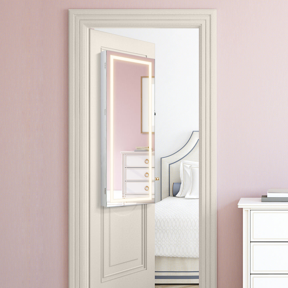 42.5 Inches Lockable Jewelry Mirror Wall Cabinet with 3-Color LED Lights-White - Gallery View 1 of 10