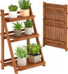 Foldable 3-Tier Solid Wood Plant Stand for Patio Balcony