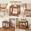 2-tier outdoor side table in solid wood with storage shelf, ideal for patio, nightstand, or plant stand use.