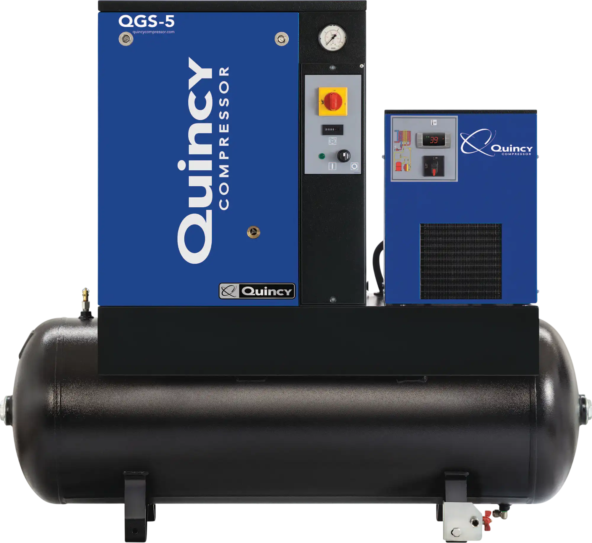 Quincy Compressor QGS Rotary Screw Air Compressor w/ Dryer, 200/208, 230, 460 Volt, 3 Phase, 5 HP, 16.6 CFM, 60 Gallon New
