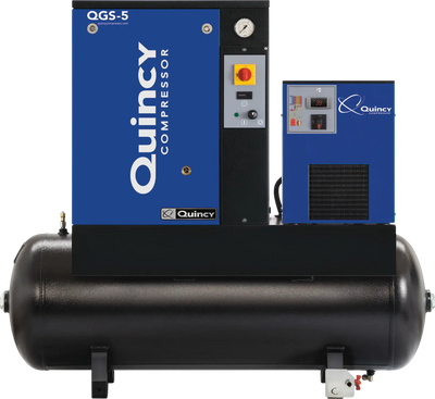 Quincy Compressor QGS Rotary Screw Air Compressor w/ Dryer, 200/208, 230, 460 Volt, 3 Phase, 5 HP, 16.6 CFM, 60 Gallon New