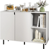 White 42-inch sideboard buffet cabinet with adjustable shelves, perfect for organizing kitchenware in any room.