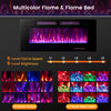 42-inch ultra-thin electric fireplace with 12 flame colors, decorative crystals, and smart app control for customizable.