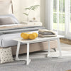 Modern 42-inch white entryway bench with rubber wood legs, ideal for dining or bedside use, featuring a smooth surface.