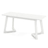 White 42-inch modern entryway bench with rubber wood legs, suitable for dining or as a shoe bench in various spaces.