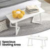 Modern 42-inch white entryway bench with rubber wood legs, spacious seating area for versatile use in any room.