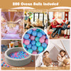 Round gray foam ball pit with 200 ocean balls, ideal for toddlers' indoor play and sensory stimulation.