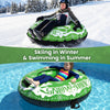 42" heavy-duty inflatable snow tube in green, suitable for skiing in winter and swimming in summer, with durable.