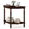 Half-moon console table with espresso finish, rubber wood legs, and two open shelves for hallway or living room decor.