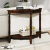 Espresso half-moon console table showcasing sturdy rubber wood legs and cloud-shaped shelves, ideal for stylish.