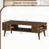 42-inch mid-century modern coffee table in walnut with open compartment and dimensions for organized storage.
