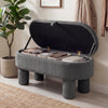 Gray corduroy storage ottoman bench with plush upholstery and lifting lid, perfect for seating and storage.