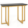 Modern 42-inch faux marble entryway table with a geometric golden metal frame, ideal for hallway or living room decor.