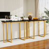 Modern 42-inch black faux marble entryway table with a geometric gold metal frame, ideal for living room or hallway.