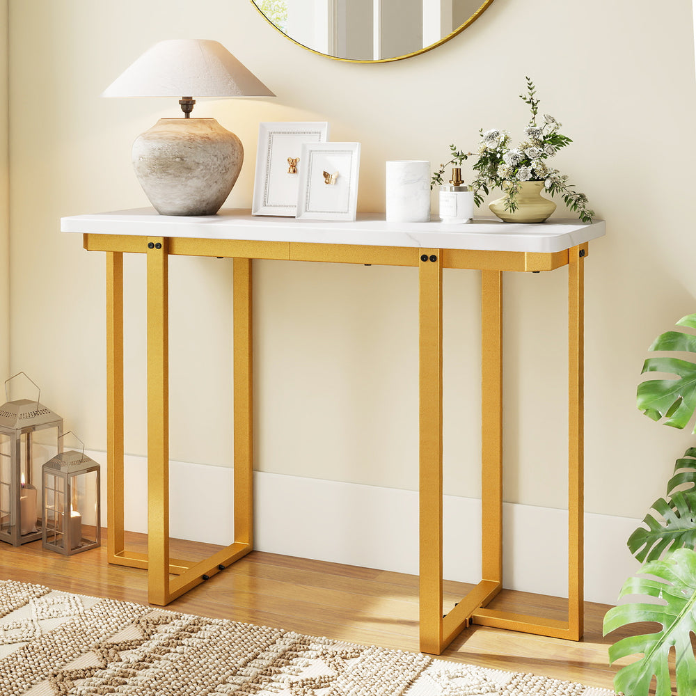 42 Inches Modern Faux Marble Entryway Table with Geometric Metal Frame-White - Gallery View 1 of 11